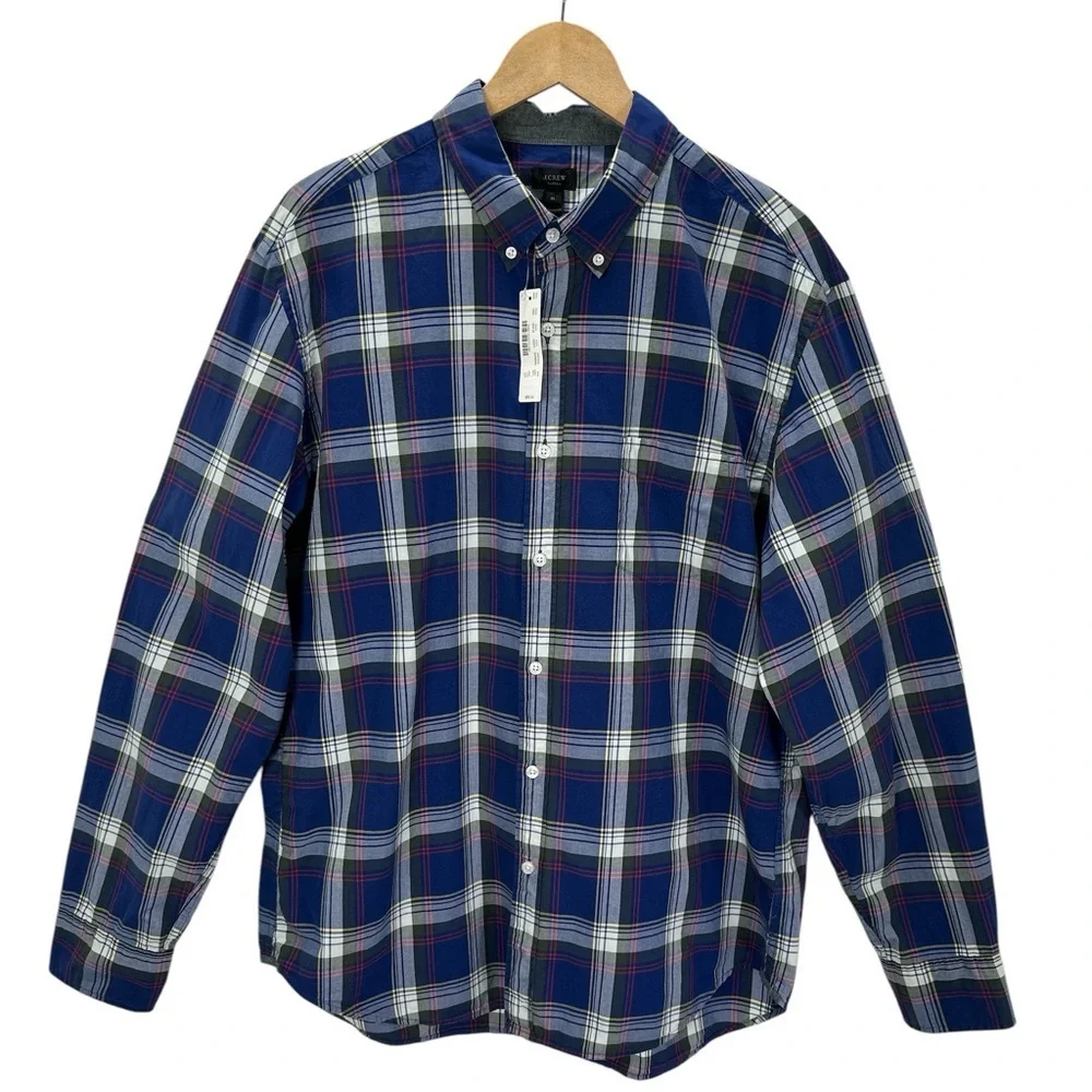 J. Crew Tartan Plaid Long Sleeve Men’s Button Down Cotton Shirt Blue Red XL